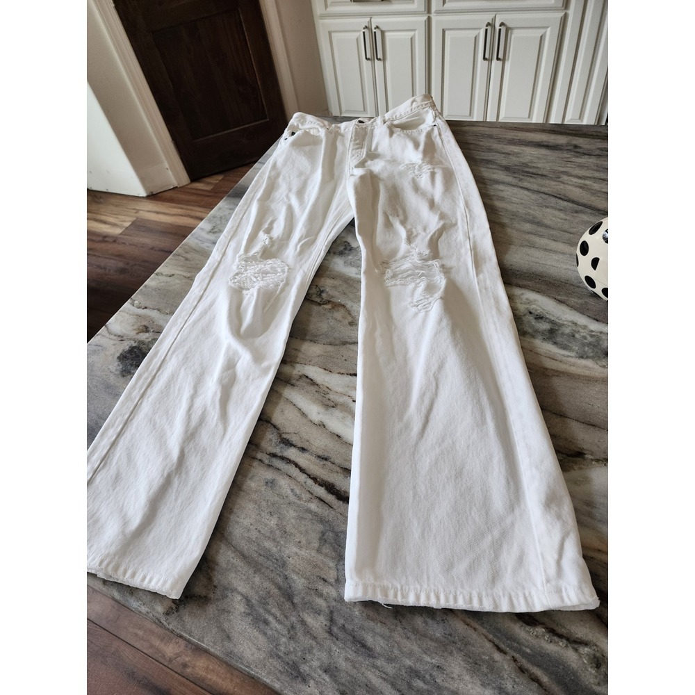 Kancan Jeans Womens 9/28 High Rise Baggy Distressed White Wide Leg 100% cotton